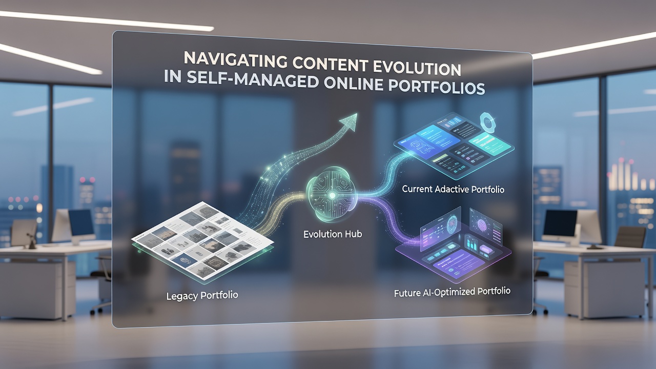 Visual of a self-managed portfolio dashboard displaying content version timelines and update logs